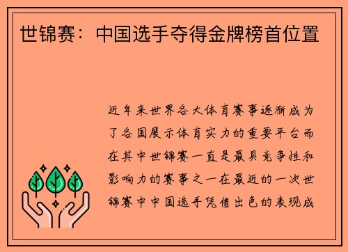 世锦赛：中国选手夺得金牌榜首位置